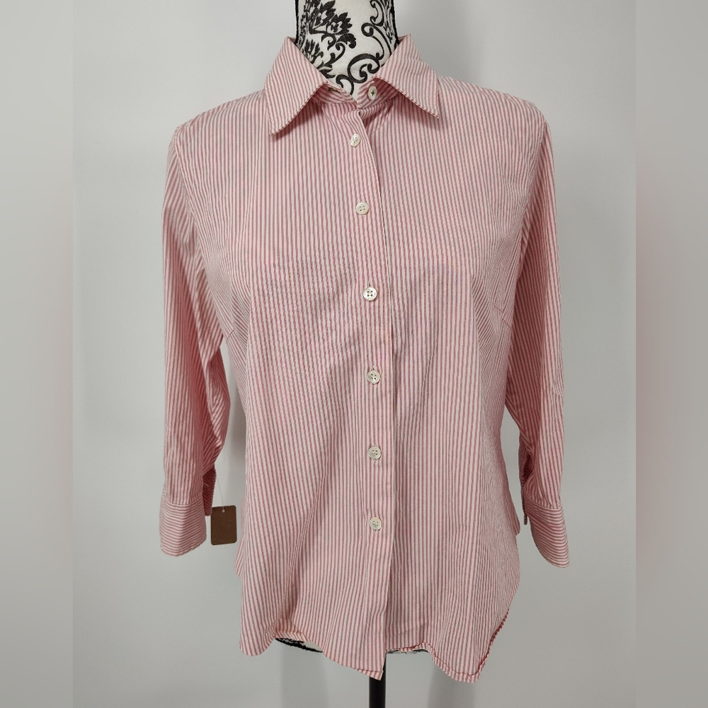 J. Crew Pink Striped 3/4 Sleeve Button-Down Shirt Women's Size Large